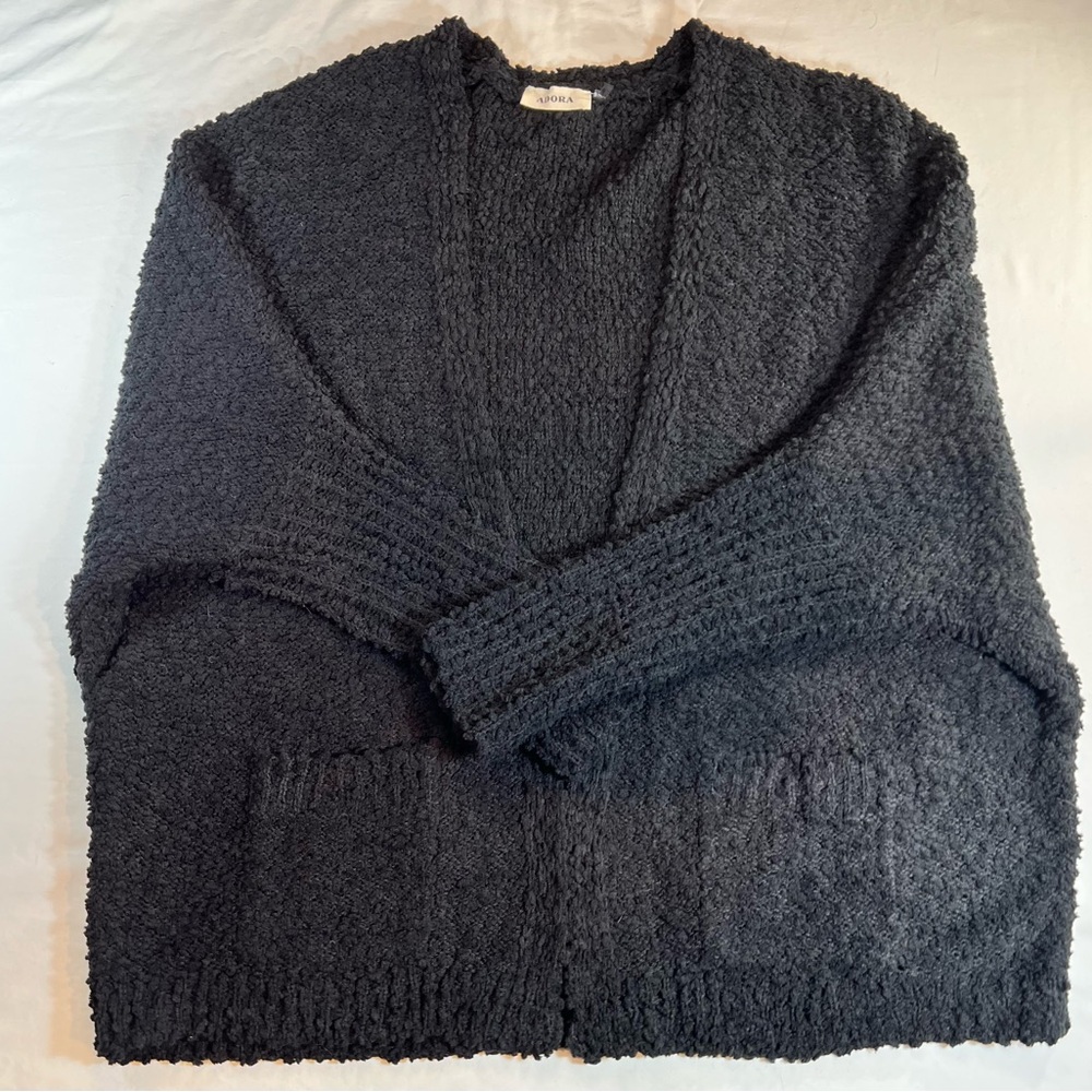 ADORA Boucle Textured Black Knit Cardigan